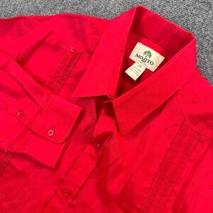 MOJITO Cuban Guayabera 100% Linen Shirt Men's 2XL Red Long Sleeve Pockets